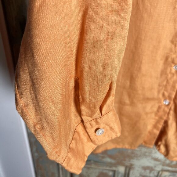 J Jill 100% Linen Orange Blouse Women’s XL Button Down Long Sleeve Collared - Picture 4 of 9